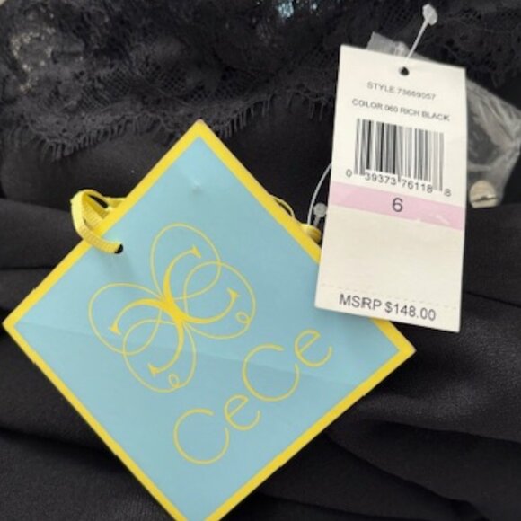 CeCe Black cocktail dress with lace sleeves - NWT size 6 - Picture 5 of 5
